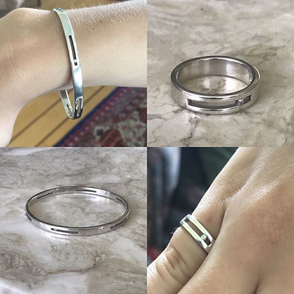 925 Sterling & Diamonds Solid Matching Bangle & Ring Set
